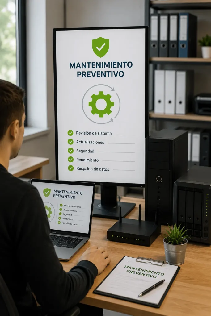 Revisión preventiva de equipos informáticos en una empresa.