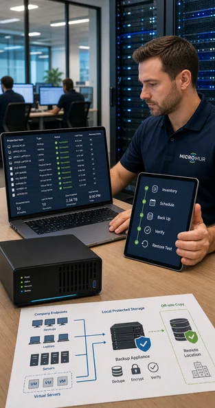 micromur-backup-equipos-servidores-313x594 Técnico de Micromur gestionando copias de seguridad de ordenadores, portátiles y servidores empresariales