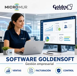 Consultora de Micromur trabajando con el software GoldenSoft para ventas, facturación y gestión empresarial