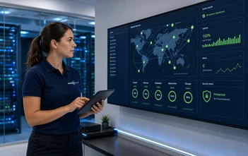 Especialista de Micromur supervisando la monitorización de sistemas informáticos empresariales