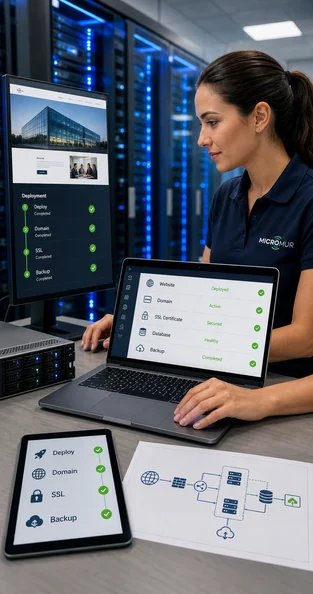 micromur-trabajando-hosting-313x594 Especialista de Micromur gestionando el hosting, dominio, certificado SSL y copias de seguridad de una web empresarial